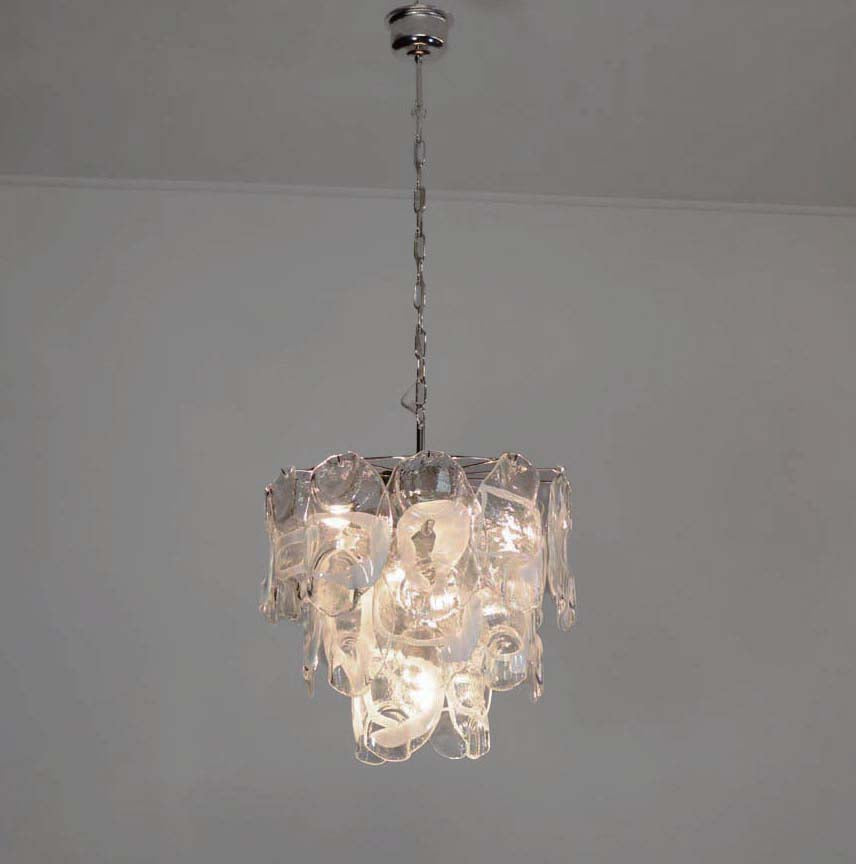 Murano Lysekrone | 23 Klare Hvite Crostoliglass