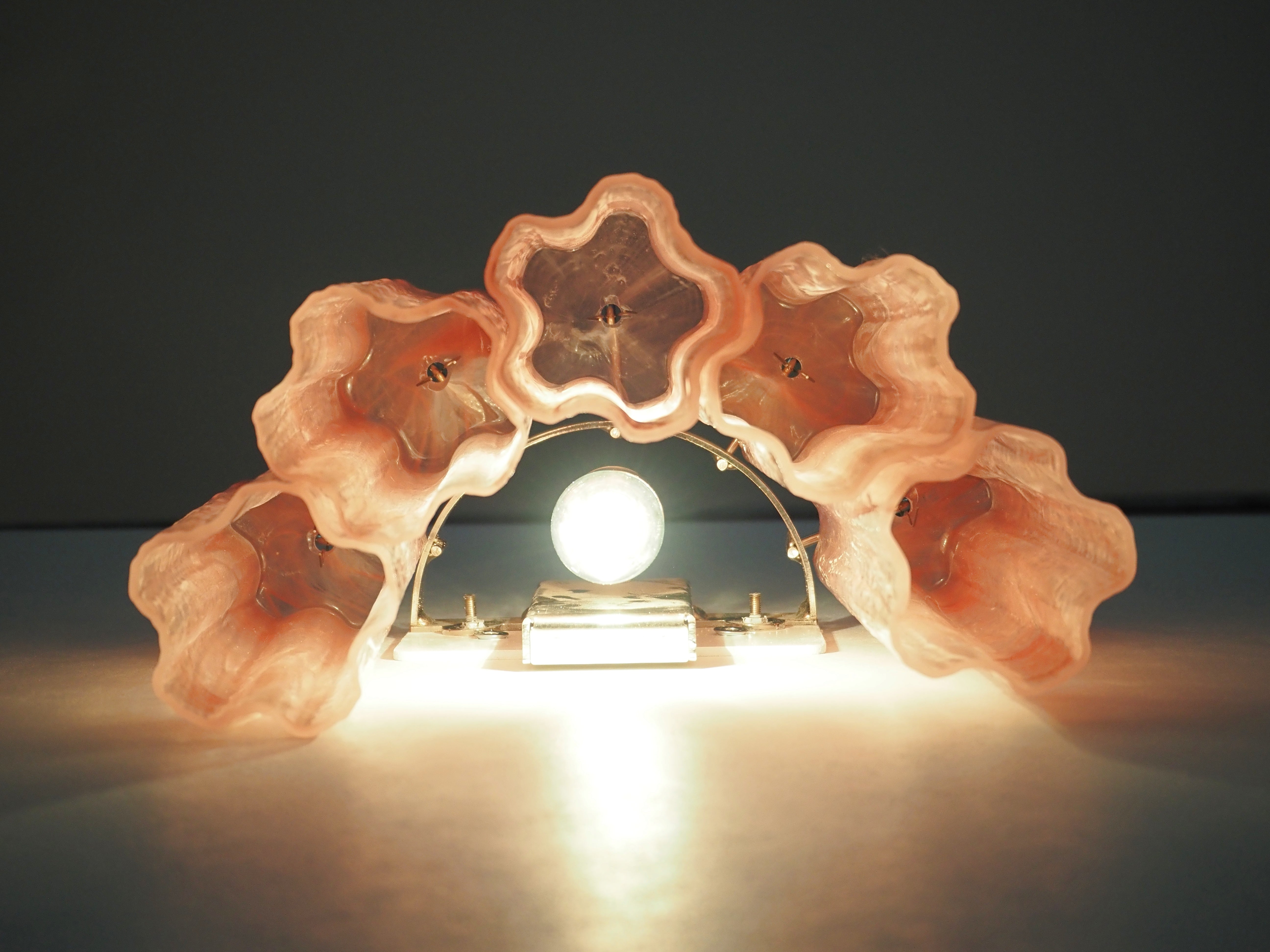 Murano Vegglampe – 5 Rosa Alabaster Glassrør – 2 stk – detalj 1 – Murano Classics