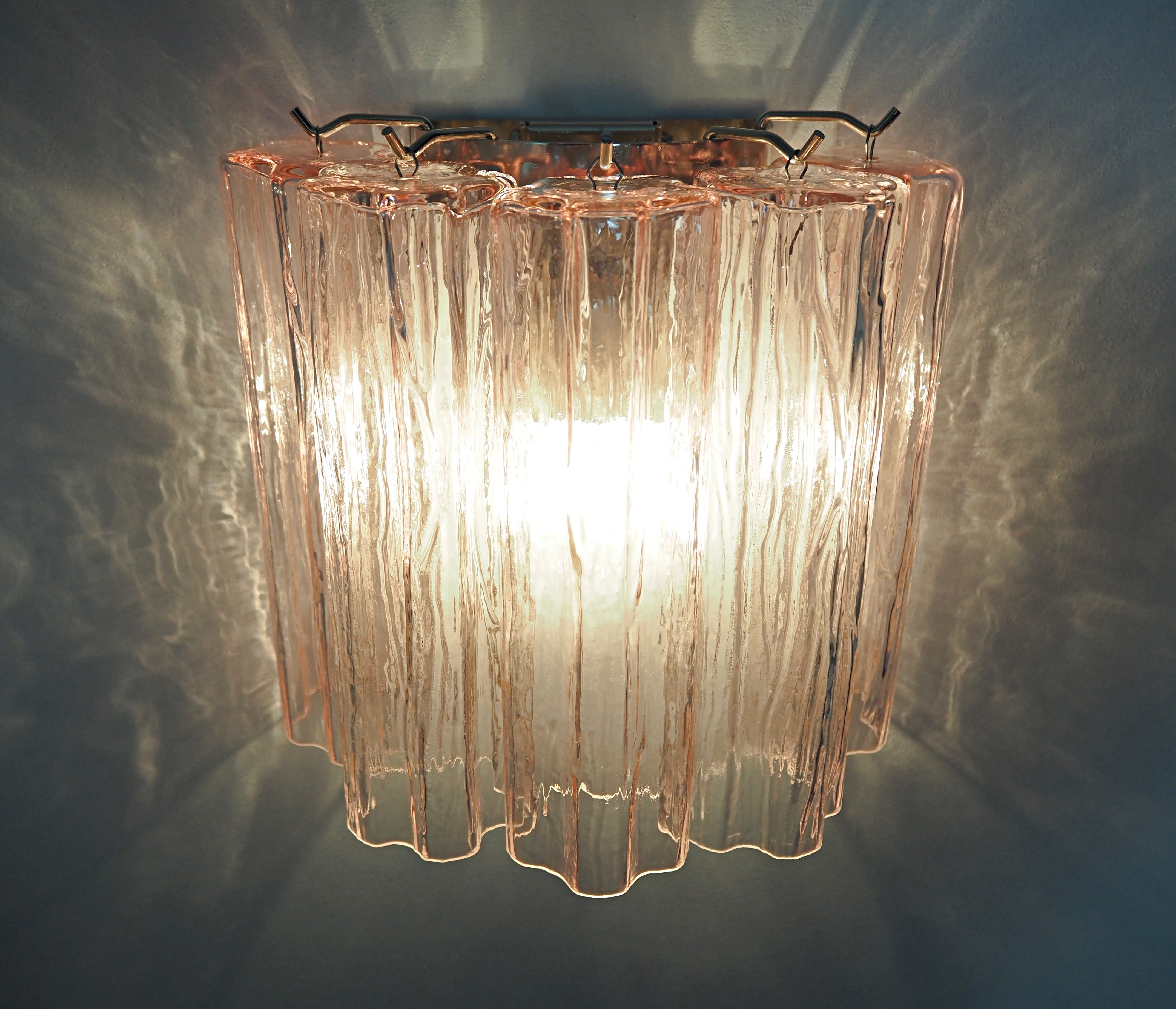 Murano Vegglampe – 5 Rosa Glassrør – 2 stk – detalj 7 – Murano Classics