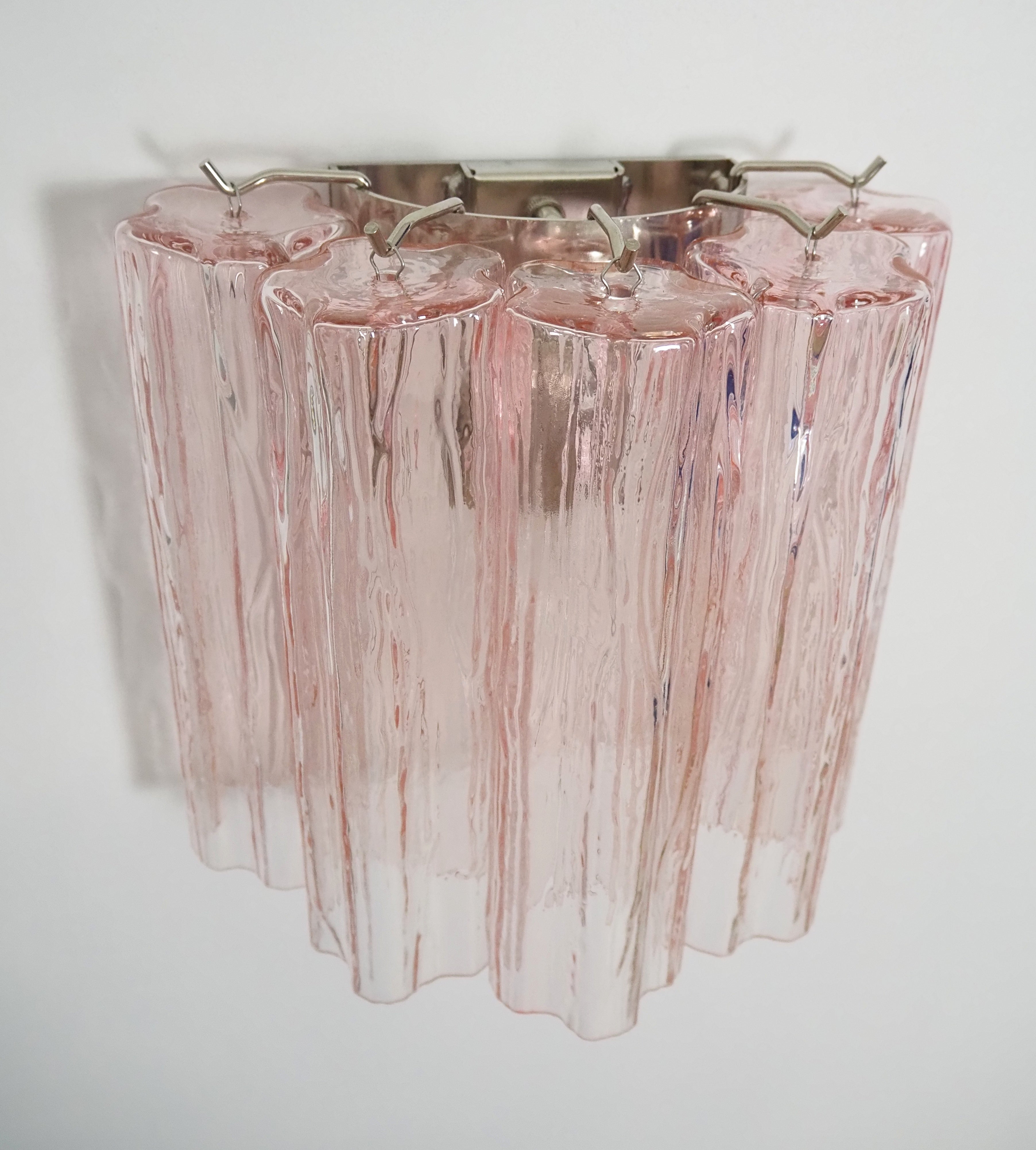 Murano Vegglampe – 5 Rosa Glassrør – 2 stk – detalj 2 – Murano Classics