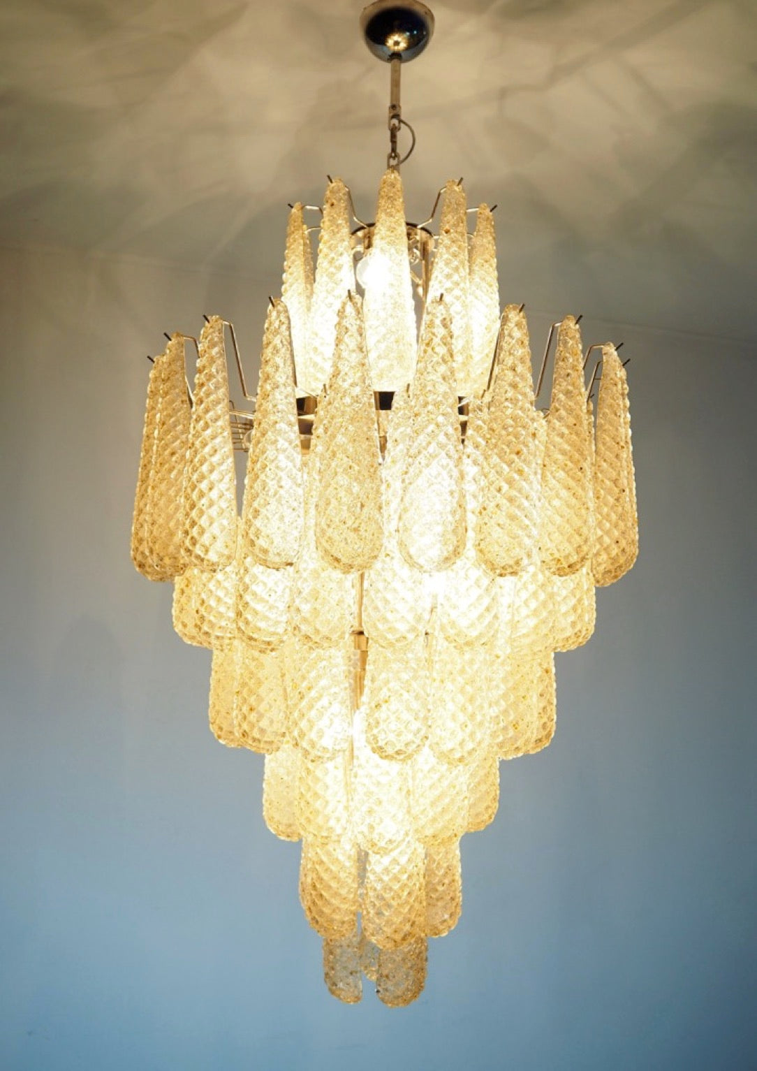Murano Lysekrone – 85 Klare Gule Dråpeglass – detalj 6 – Murano Classics