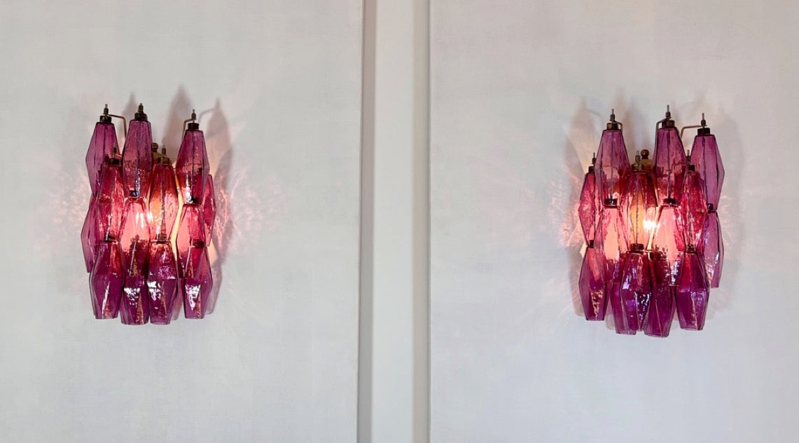 Murano Vegglampe | 17 Gull Ametystfargede Poliedriglass | 1 par