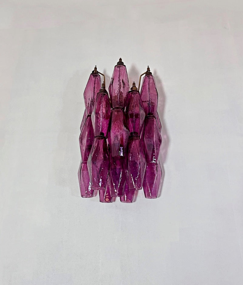 Murano Vegglampe | 17 Gull Ametystfargede Poliedriglass | 1 par