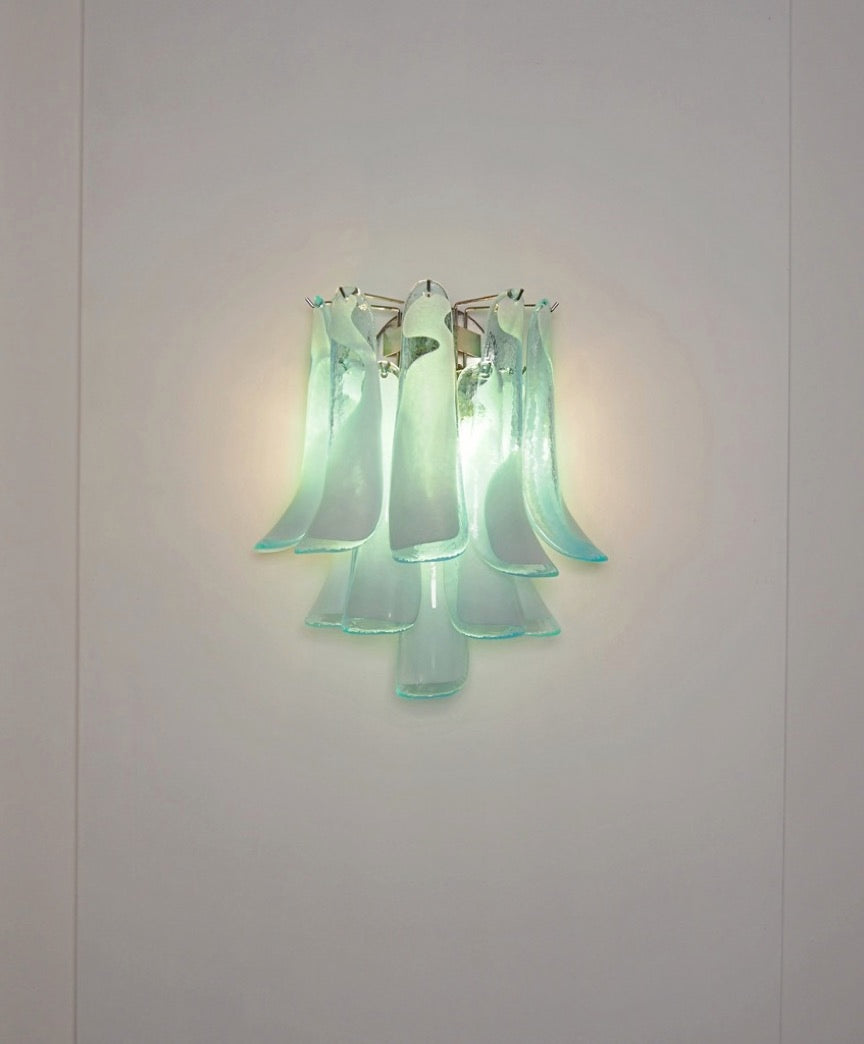 Murano Vegglampe – 10 Hvite Turkise Lattimo Konglebladglass – 2 stk – detalj 5 – Murano Classics