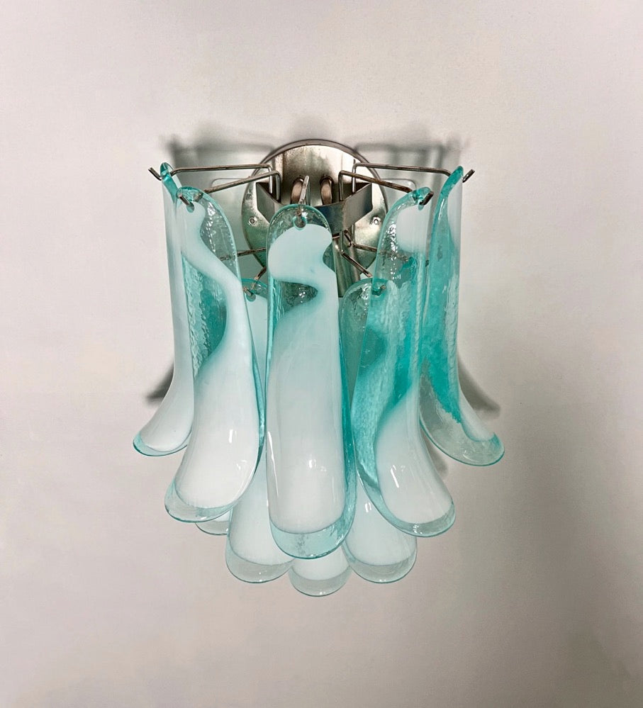 Murano Vegglampe – 10 Hvite Turkise Lattimo Konglebladglass – 2 stk – detalj 8 – Murano Classics