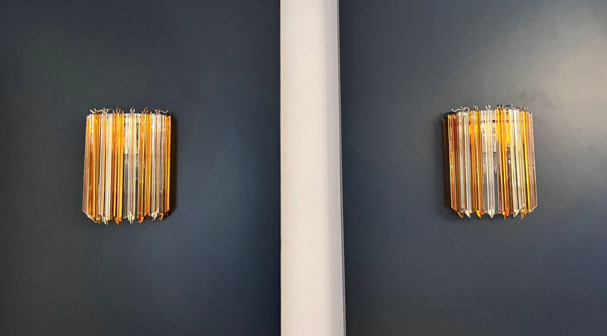 Murano Vegglampe – 9 Klare gul Prismeglass – 2 stk – Murano Classics