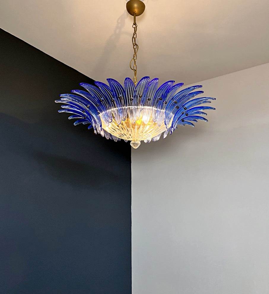 Murano Lysekrone – 36 Klare Blå Palmeglass – detalj 10 – Murano Classics