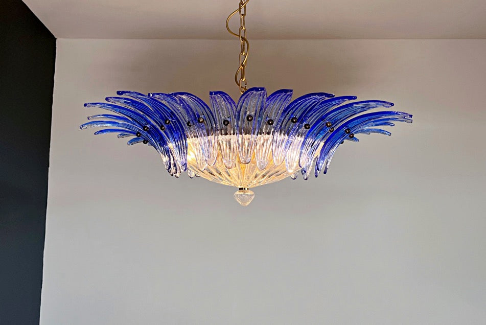Murano Lysekrone – 36 Klare Blå Palmeglass – detalj 8 – Murano Classics
