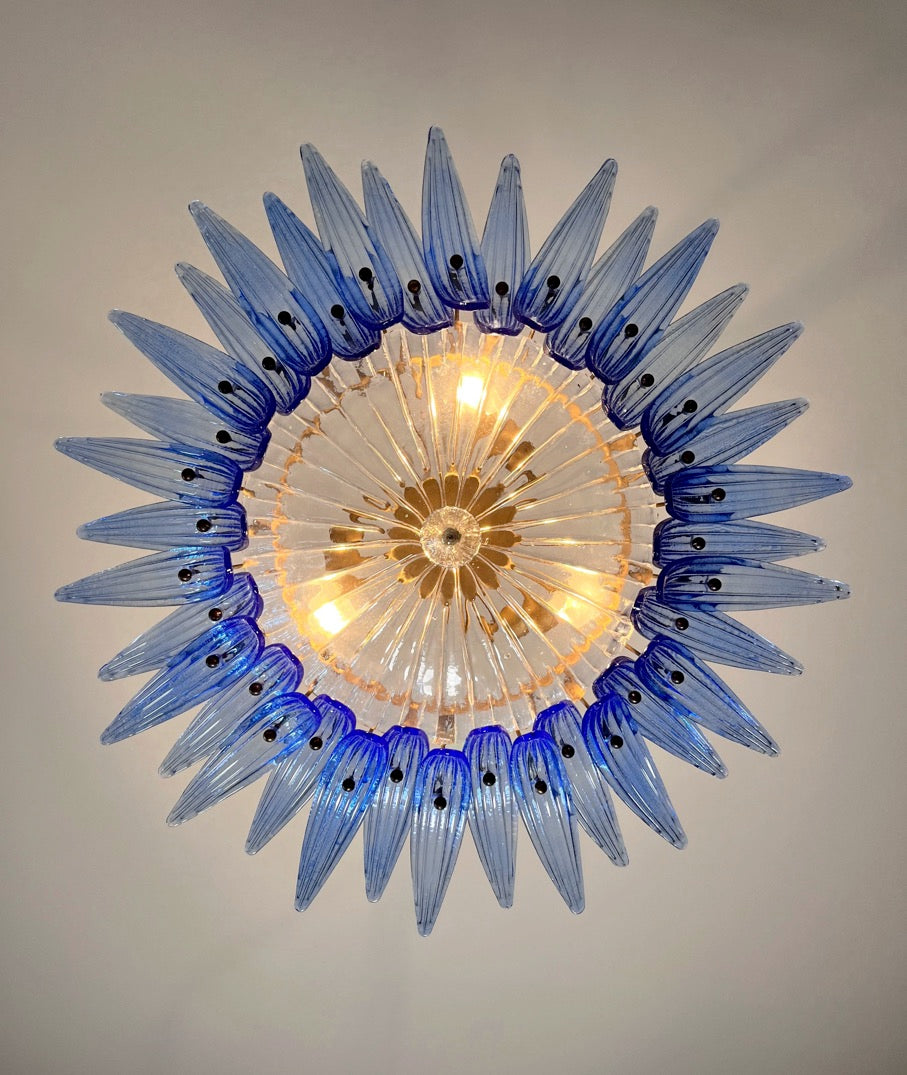 Murano Lysekrone – 36 Klare Blå Palmeglass – detalj 2 – Murano Classics
