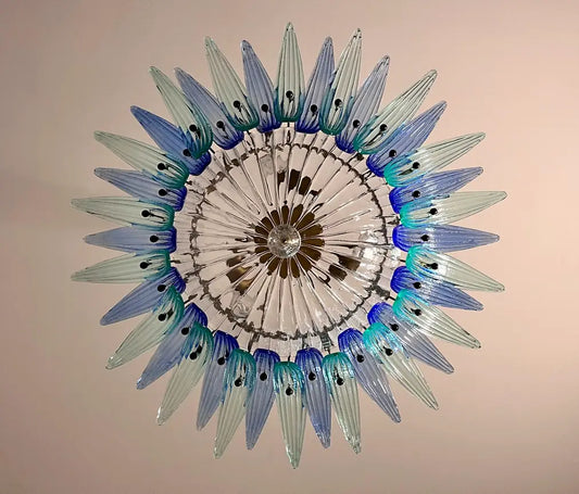 Murano Lysekrone | 36 Klare og blå Palmeglass