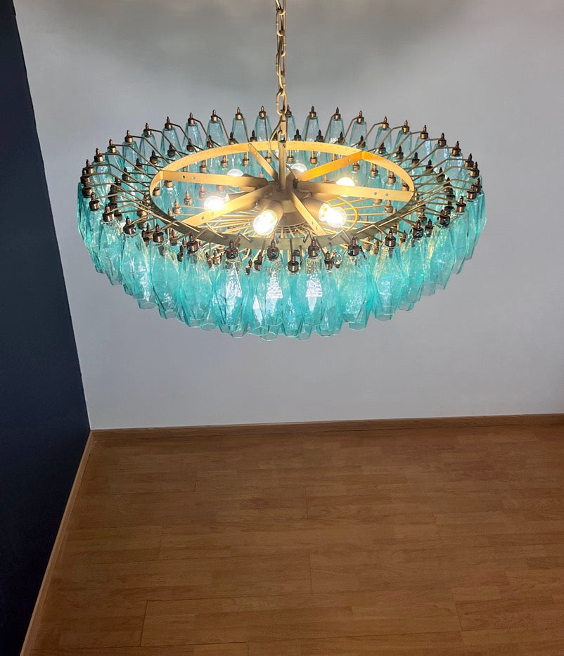 Murano Lysekrone – 185 Turkis Poliedriglass – detalj 9 – Murano Classics
