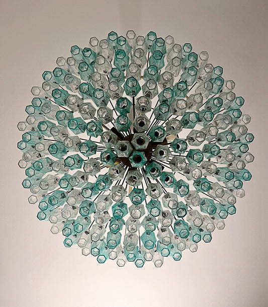 Murano Lysekrone | 185 Turkis og Klare Poliedriglass