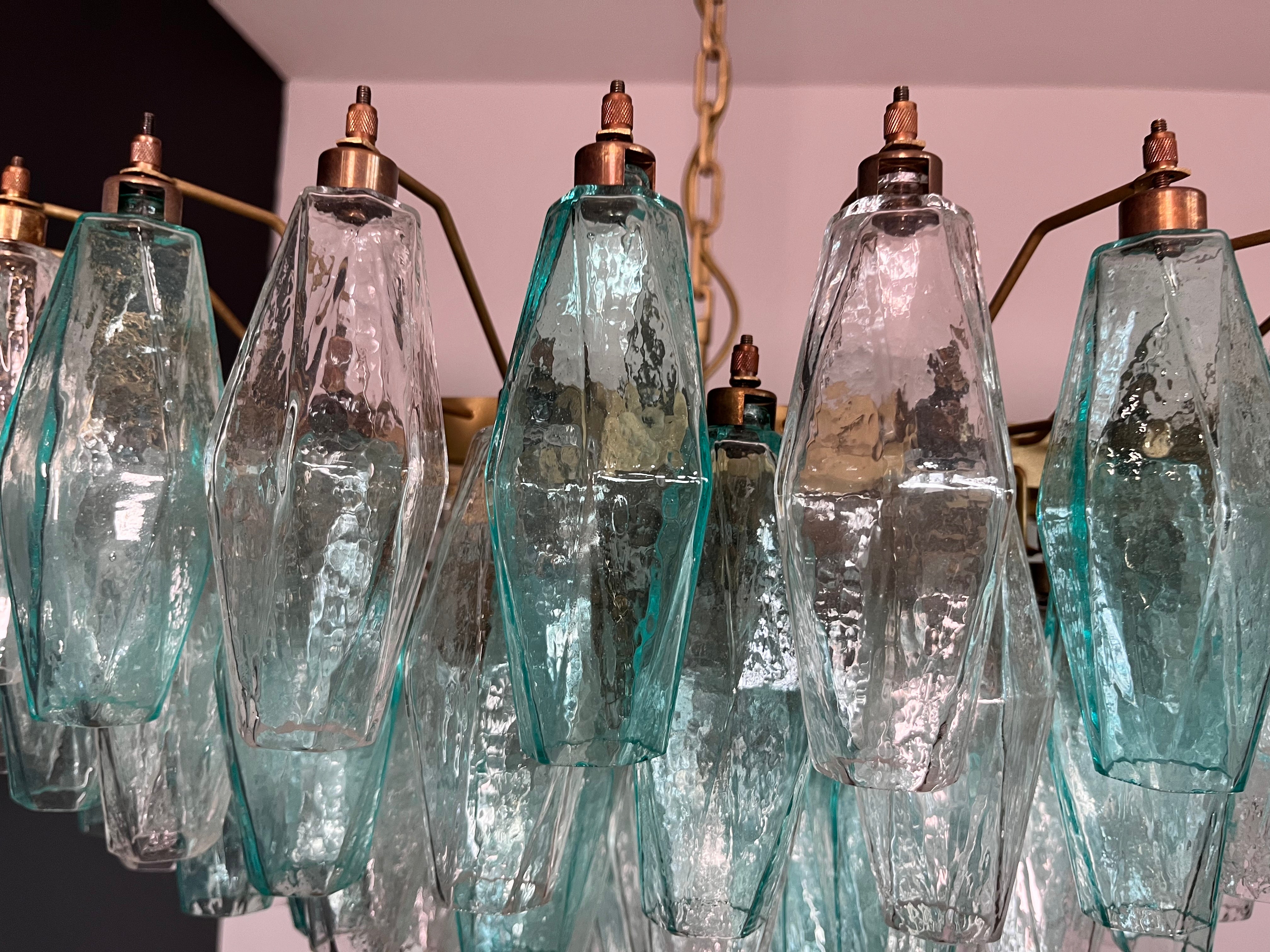 Murano Lysekrone – 185 Turkis og Klare Poliedriglass – detalj 2 – Murano Classics