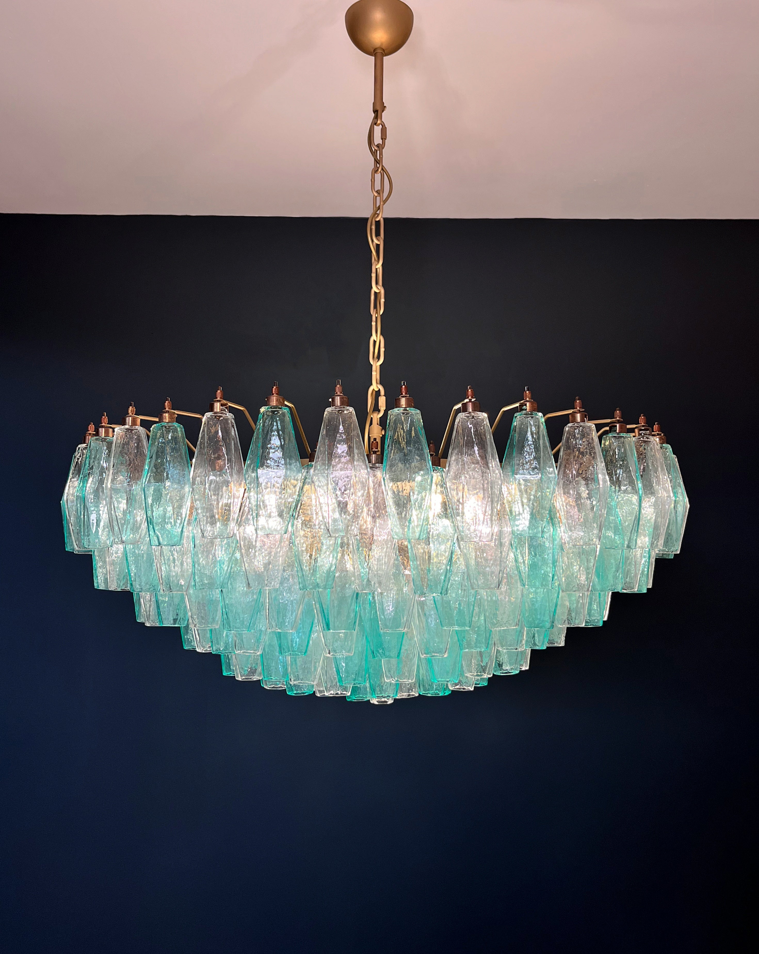 Murano Lysekrone – 185 Turkis og Klare Poliedriglass – detalj 6 – Murano Classics