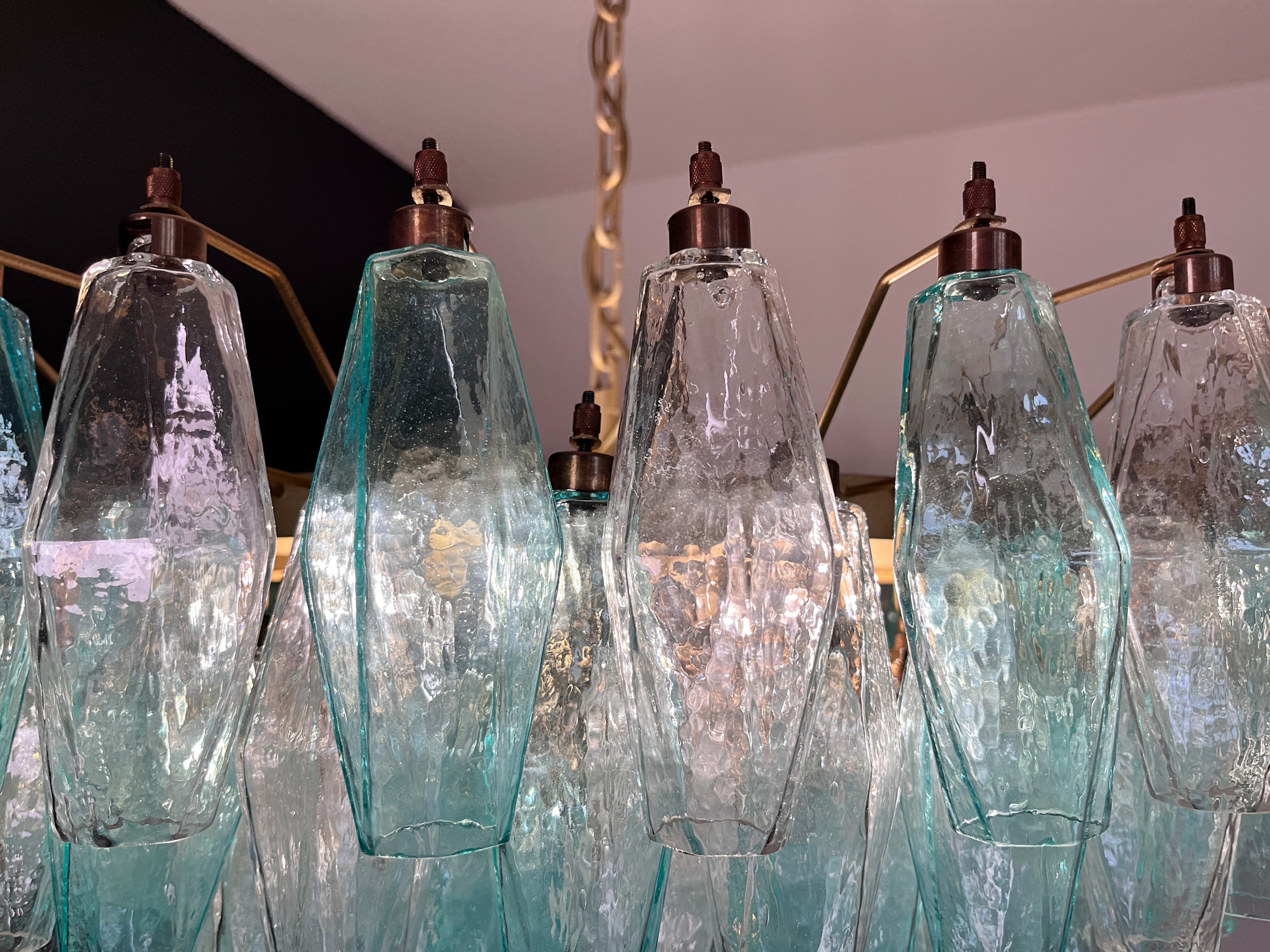 Murano Lysekrone – 185 Turkis og Klare Poliedriglass – detalj 3 – Murano Classics
