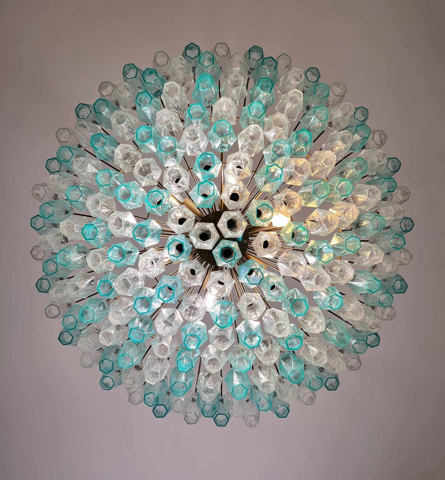 Murano Lysekrone | 185 Turkis og Klare Poliedriglass
