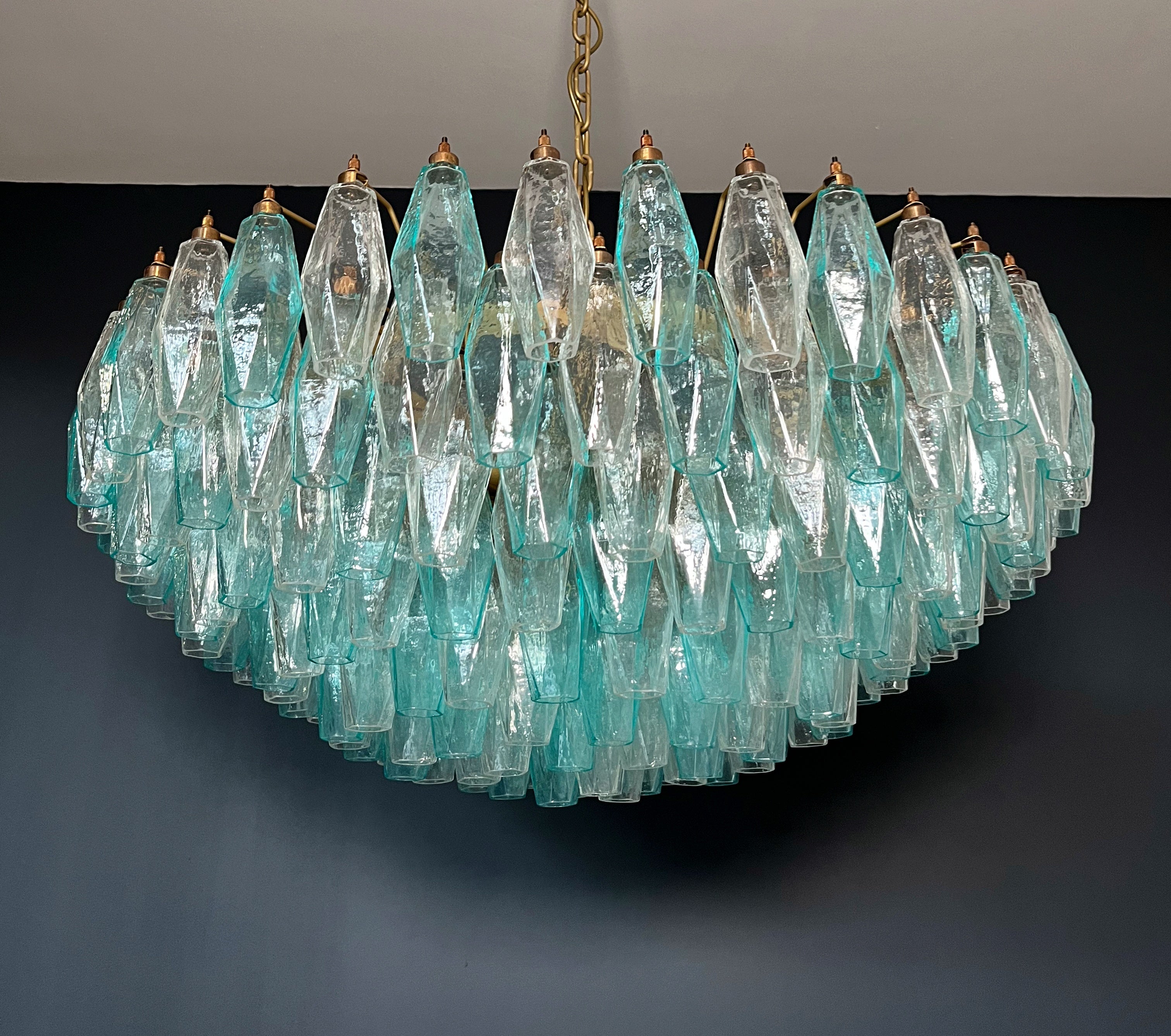 Murano Lysekrone – 185 Turkis og Klare Poliedriglass – detalj 4 – Murano Classics