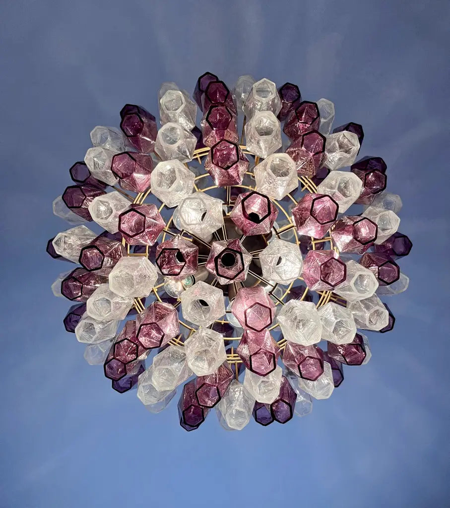 Murano Lysekrone – 140 Lilla og klare Poliedriglass – detalj 7 – Murano Classics