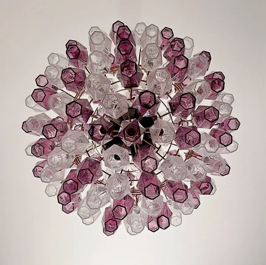 Murano Lysekrone – 140 Lilla og klare Poliedriglass – detalj 1 – Murano Classics