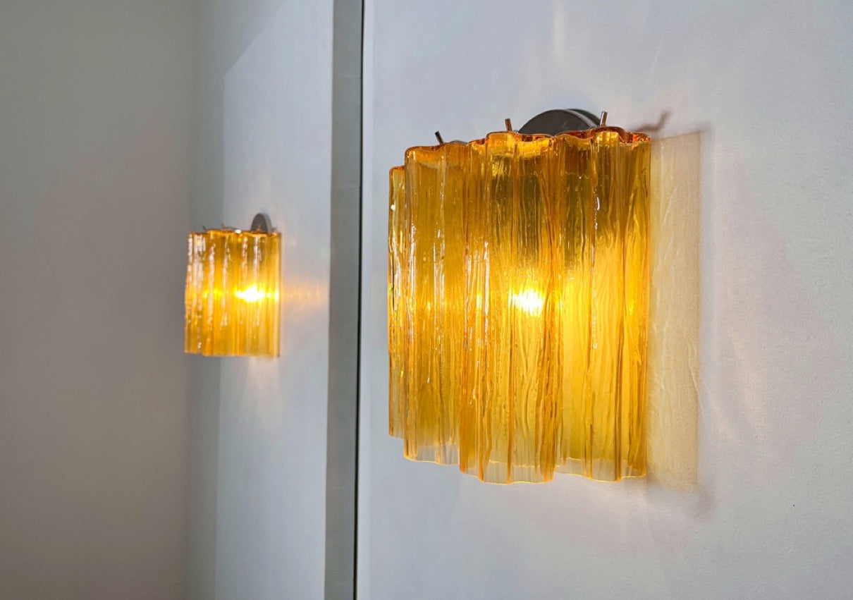 Murano Vegglampe – 5 Gule Glassrør – 2 stk – detalj 2 – Murano Classics