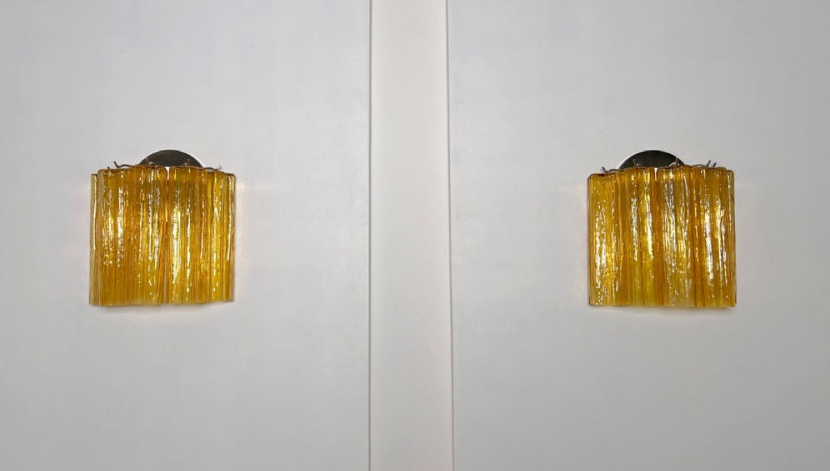 Murano Vegglampe – 5 Gule Glassrør – 2 stk – Murano Classics
