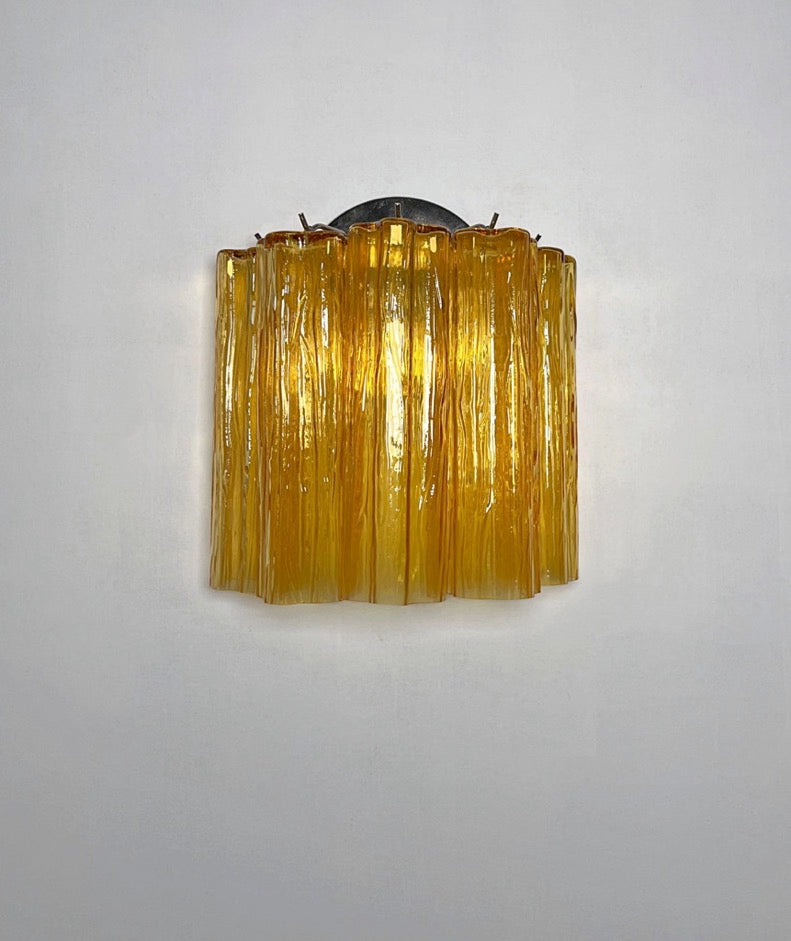 Murano Vegglampe | 5 Gule Rørglass | 1 par