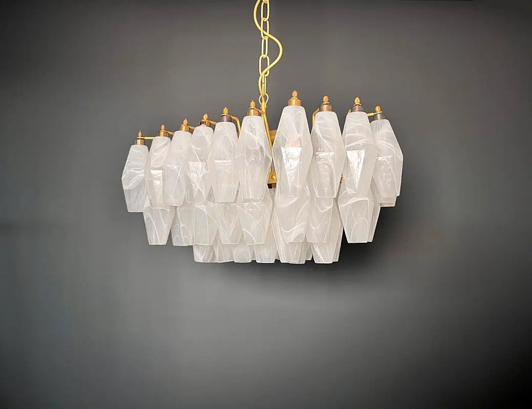Murano Lysekrone – 56 Alabaster Hvite Poliedriglass – detalj 11 – Murano Classics