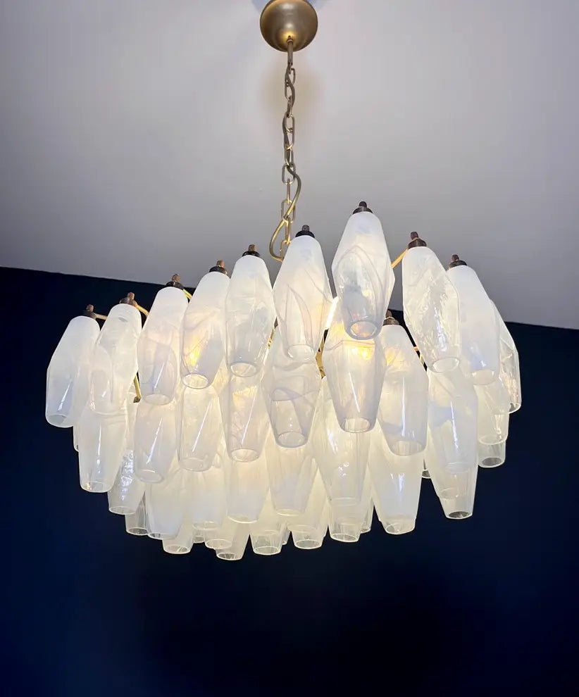 Murano Lysekrone – 56 Alabaster Hvite Poliedriglass – detalj 8 – Murano Classics