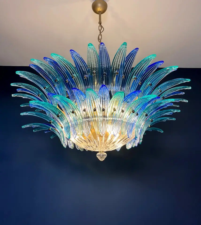 Murano Lysekrone – 82 Blå og Turkise Palmeglass – detalj 5 – Murano Classics