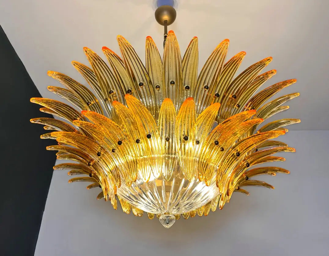 Murano Lysekrone – 82 Gule Palmeglass – detalj 5 – Murano Classics