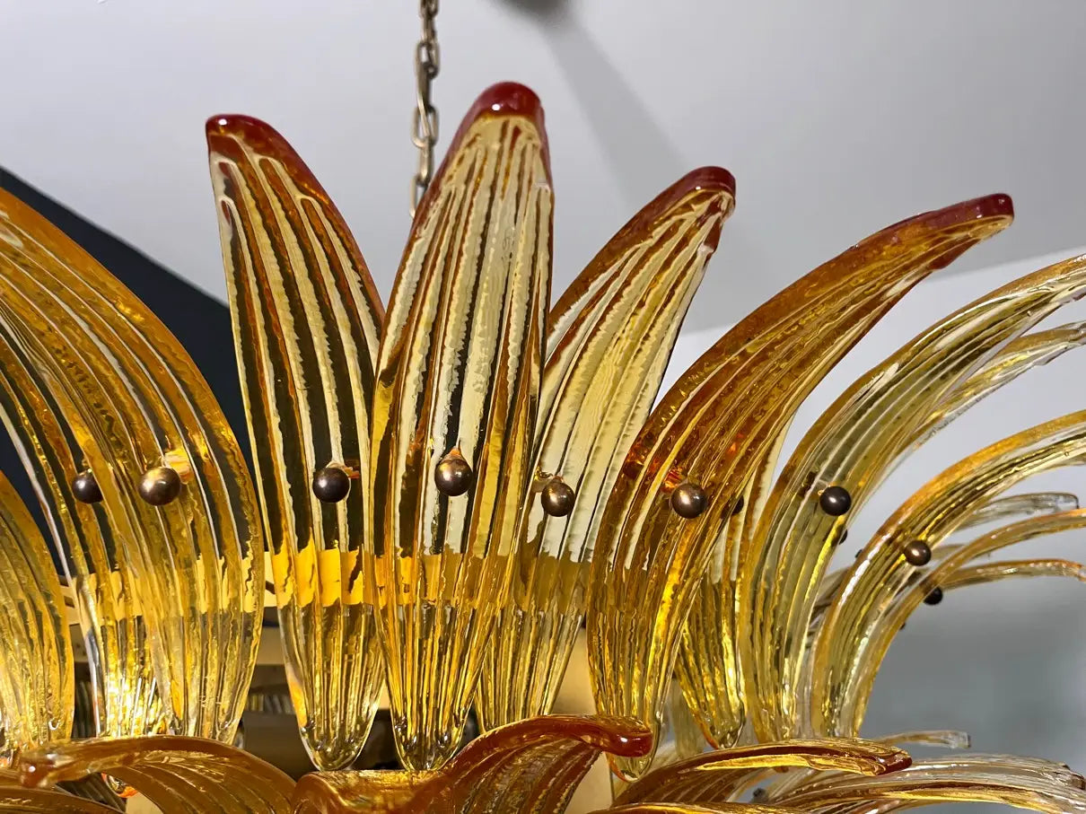 Murano Lysekrone – 82 Gule Palmeglass – detalj 6 – Murano Classics