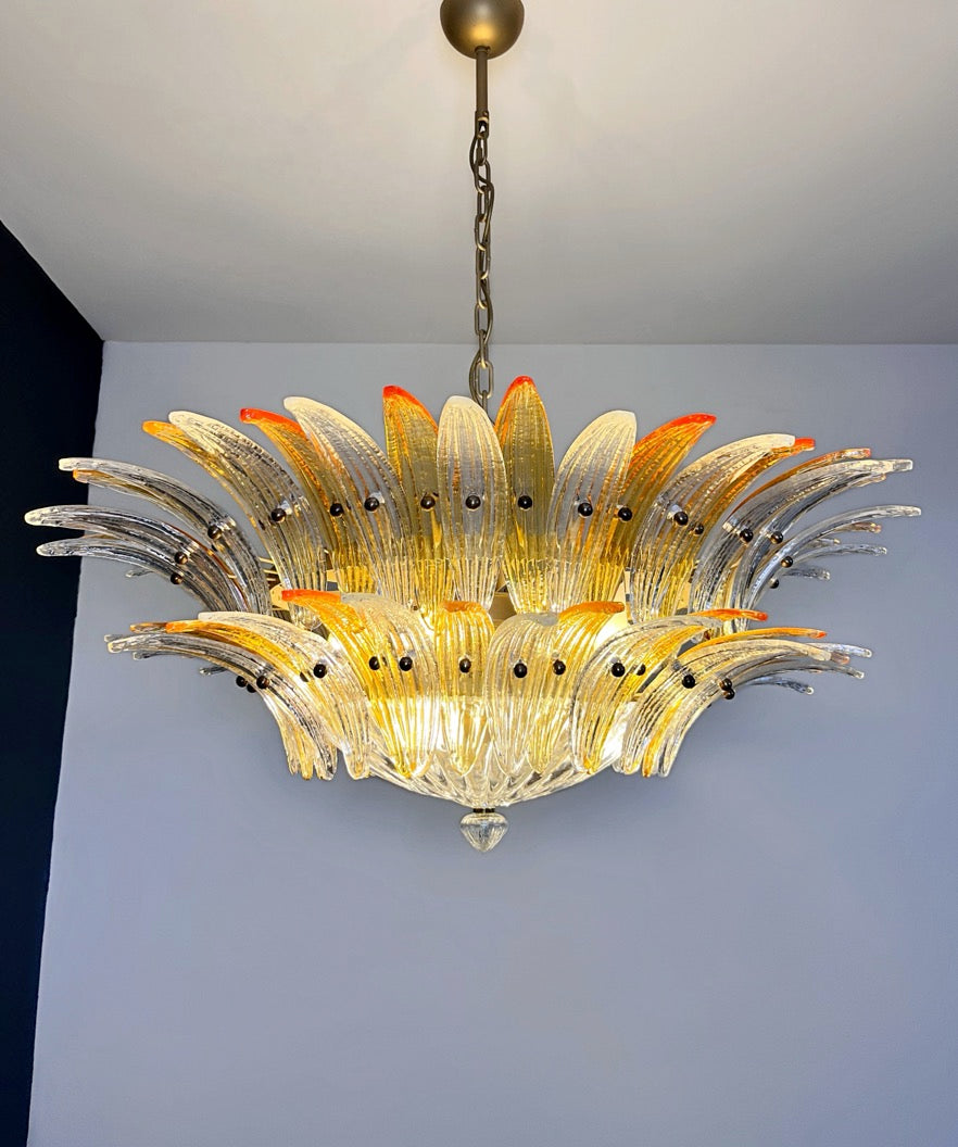 Murano Lysekrone – 82 Klare og Gule Palmeglass – detalj 6 – Murano Classics