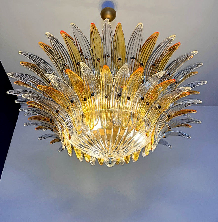 Murano Lysekrone – 82 Klare og Gule Palmeglass – detalj 3 – Murano Classics