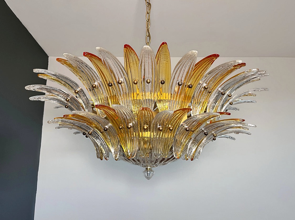 Murano Lysekrone – 82 Klare og Gule Palmeglass – detalj 11 – Murano Classics
