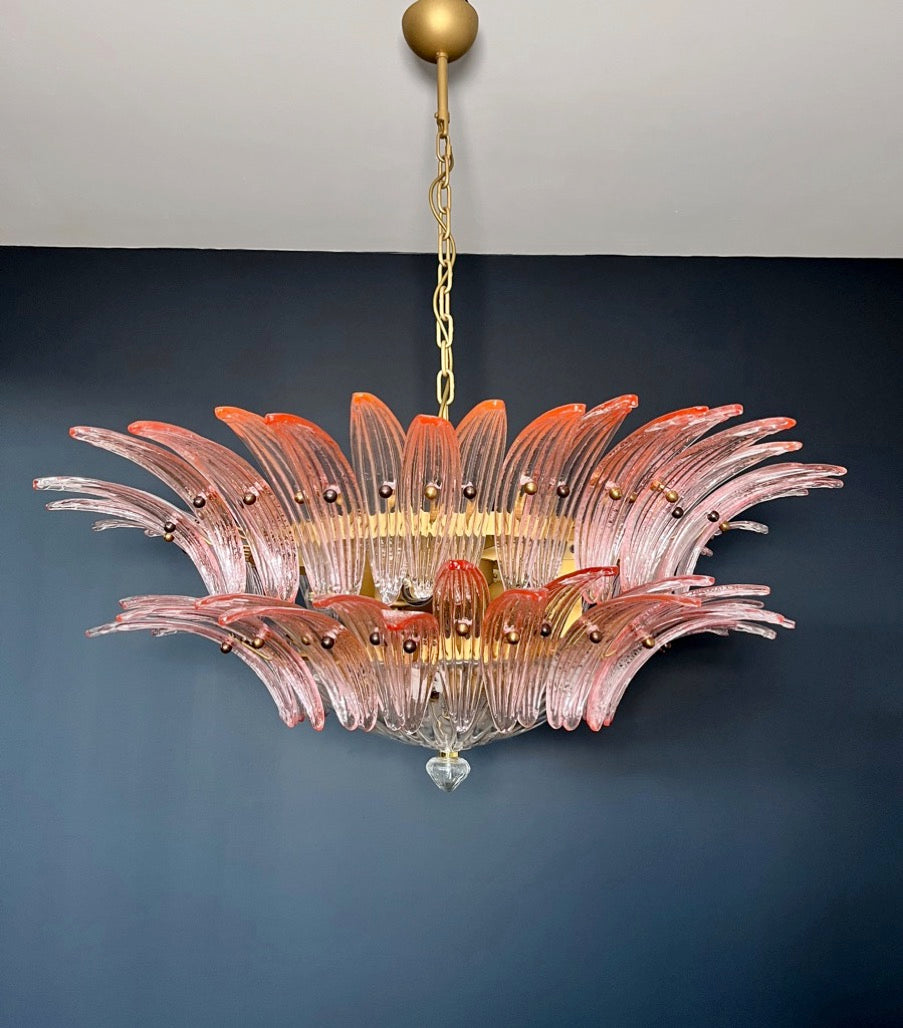 Murano Lysekrone | 82 Klare Rosa Gull Palmeglass