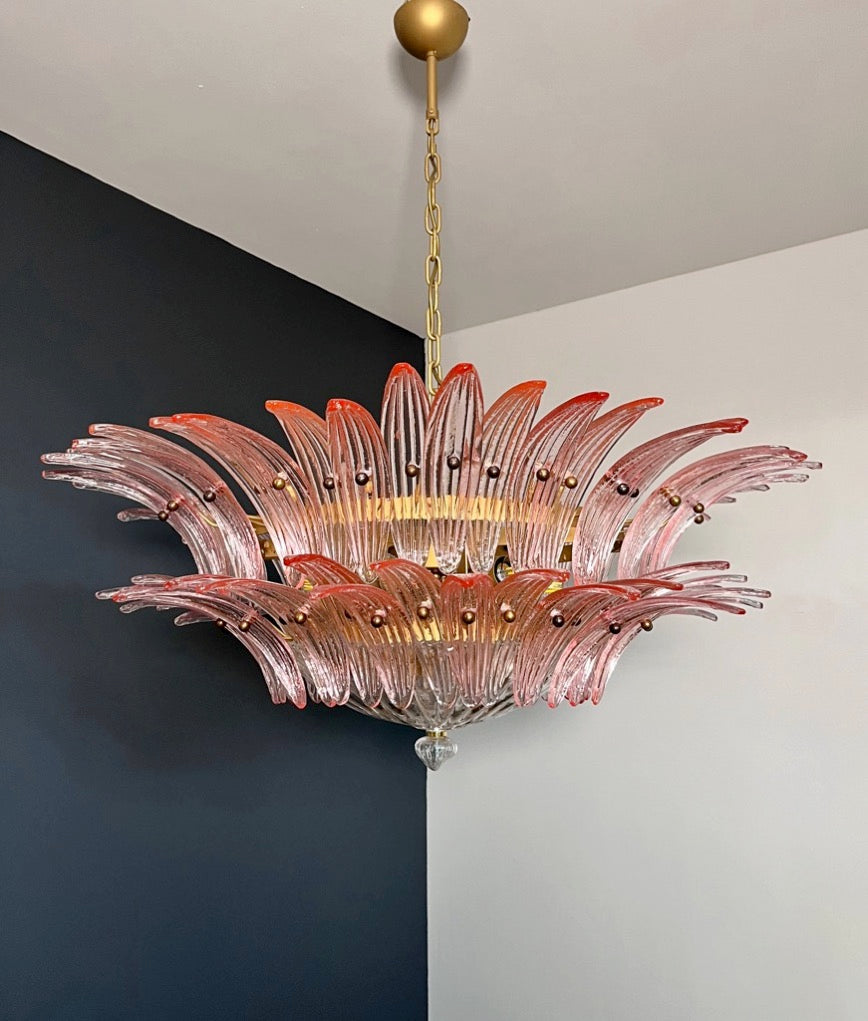 Murano Lysekrone – 82 Klare Rosa Gull Palmeglass – Murano Classics