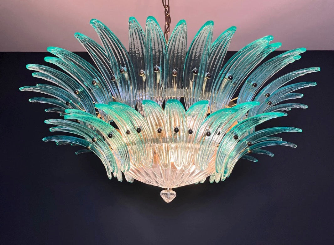 Murano Lysekrone – 82 Klare Turkise Palmeglass – detalj 6 – Murano Classics