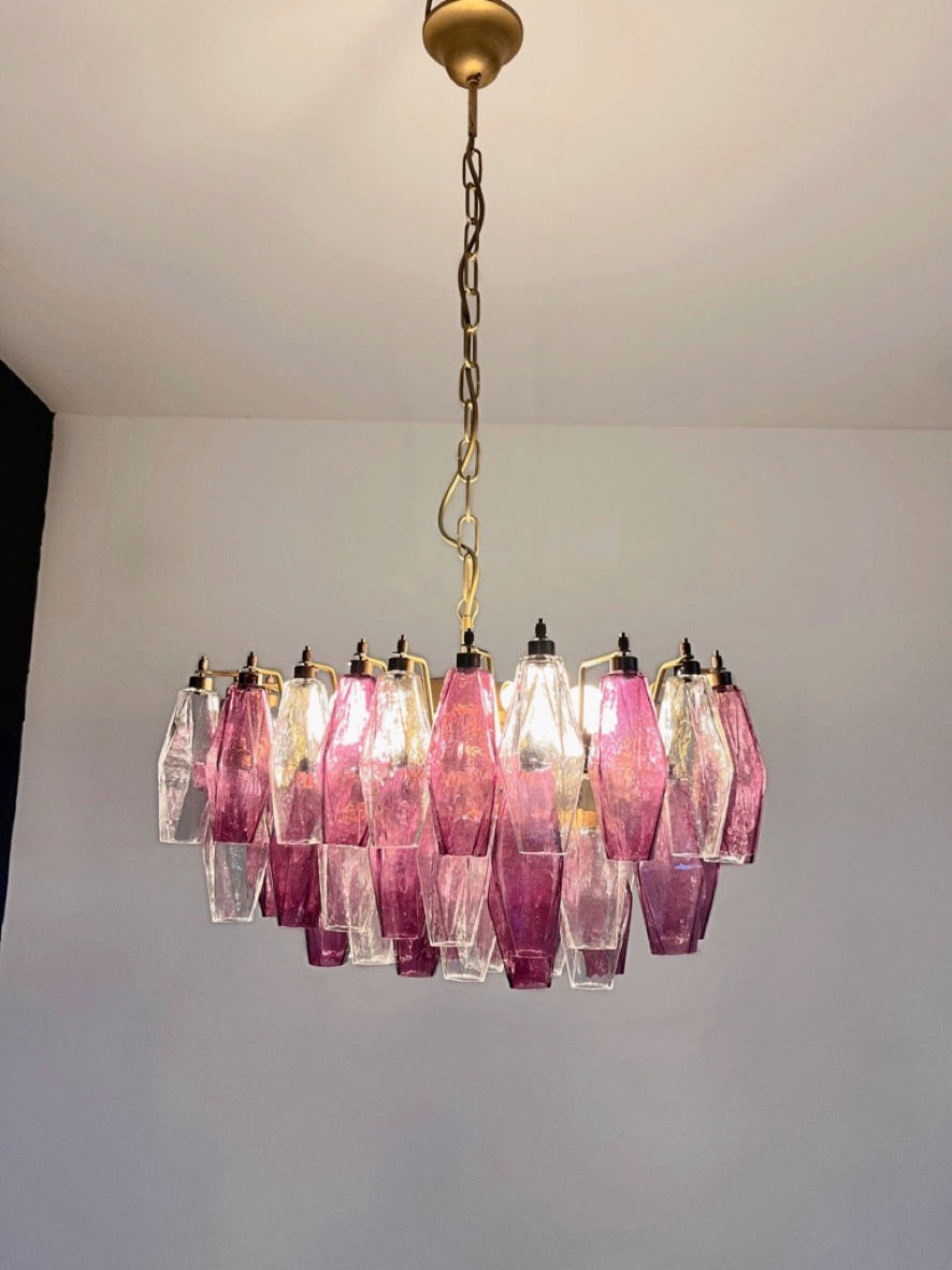 Murano Lysekrone – 56 Klare Lilla Poliedriglass – detalj 4 – Murano Classics