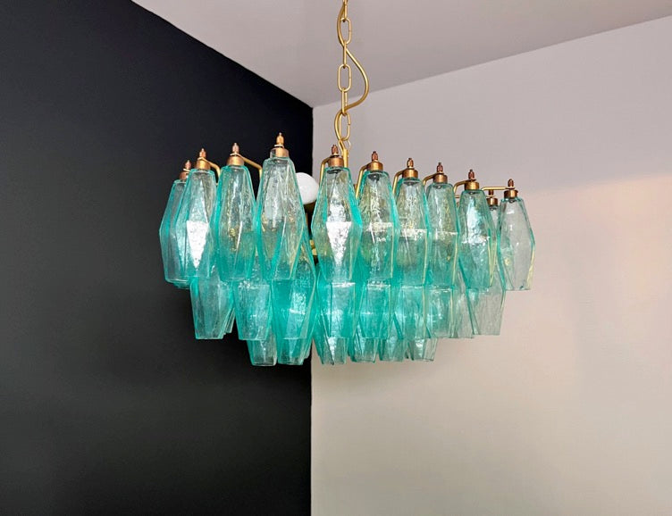 Murano Lysekrone – 56 Turkise Poliedriglass – detalj 11 – Murano Classics