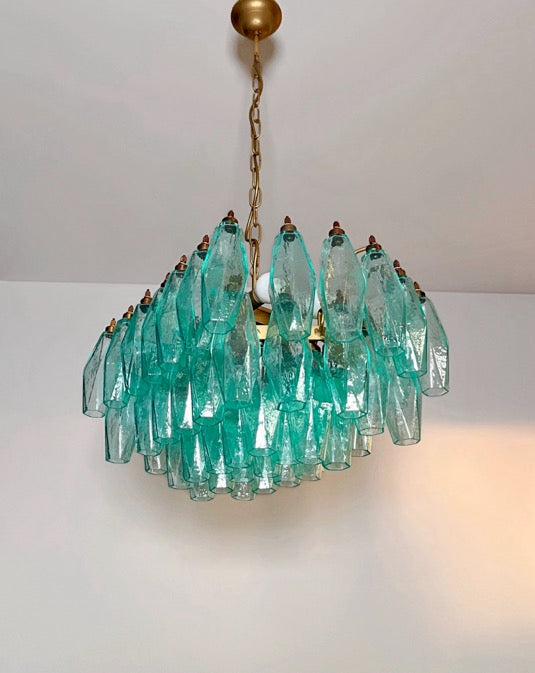 Murano Lysekrone – 56 Turkise Poliedriglass – detalj 10 – Murano Classics