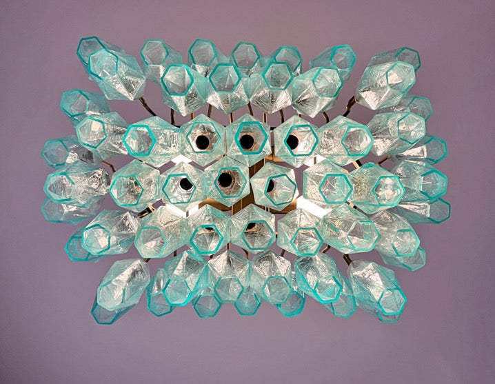 Murano Lysekrone – 56 Turkise Poliedriglass – detalj 1 – Murano Classics