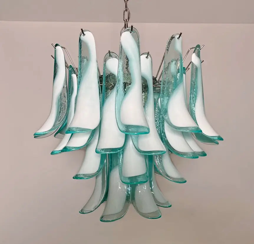 Murano Lysekrone – 36 Turkise Konglebladglass – detalj 3 – Murano Classics