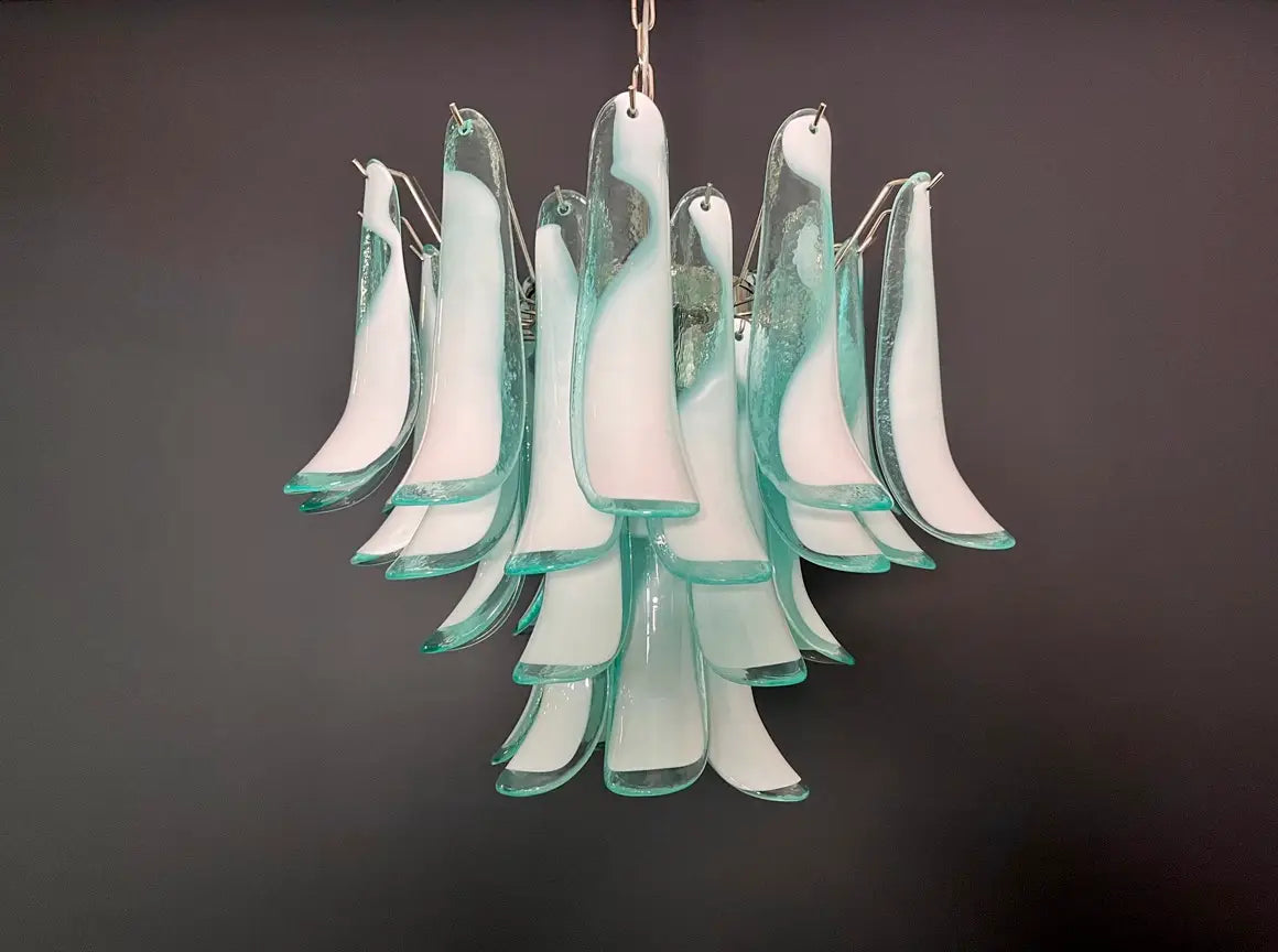 Murano Lysekrone – 36 Turkise Konglebladglass – detalj 2 – Murano Classics