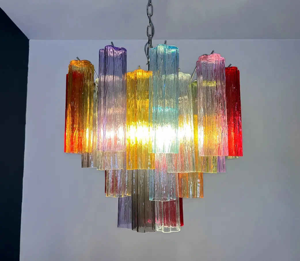 Murano Lysekrone – 36 Multifarget Glassrør – detalj 7 – Murano Classics