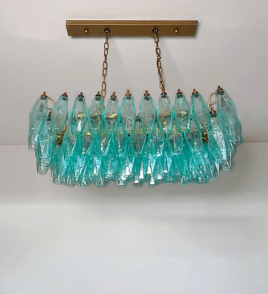 Murano Lysekrone | 84 Gull Turkise Poliedriglass