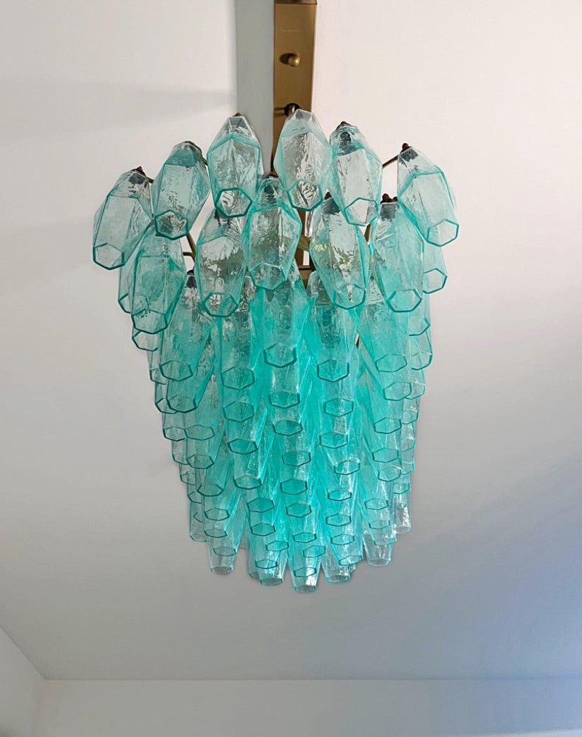 Murano Lysekrone | 84 Gull Turkise Poliedriglass