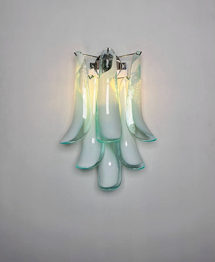 Murano Vegglampe – 6 Turkise Lattimo Konglebladglass – 2 stk – detalj 5 – Murano Classics