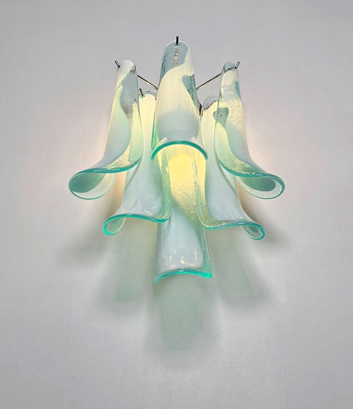 Murano Vegglampe – 6 Turkise Lattimo Konglebladglass – 2 stk – detalj 3 – Murano Classics