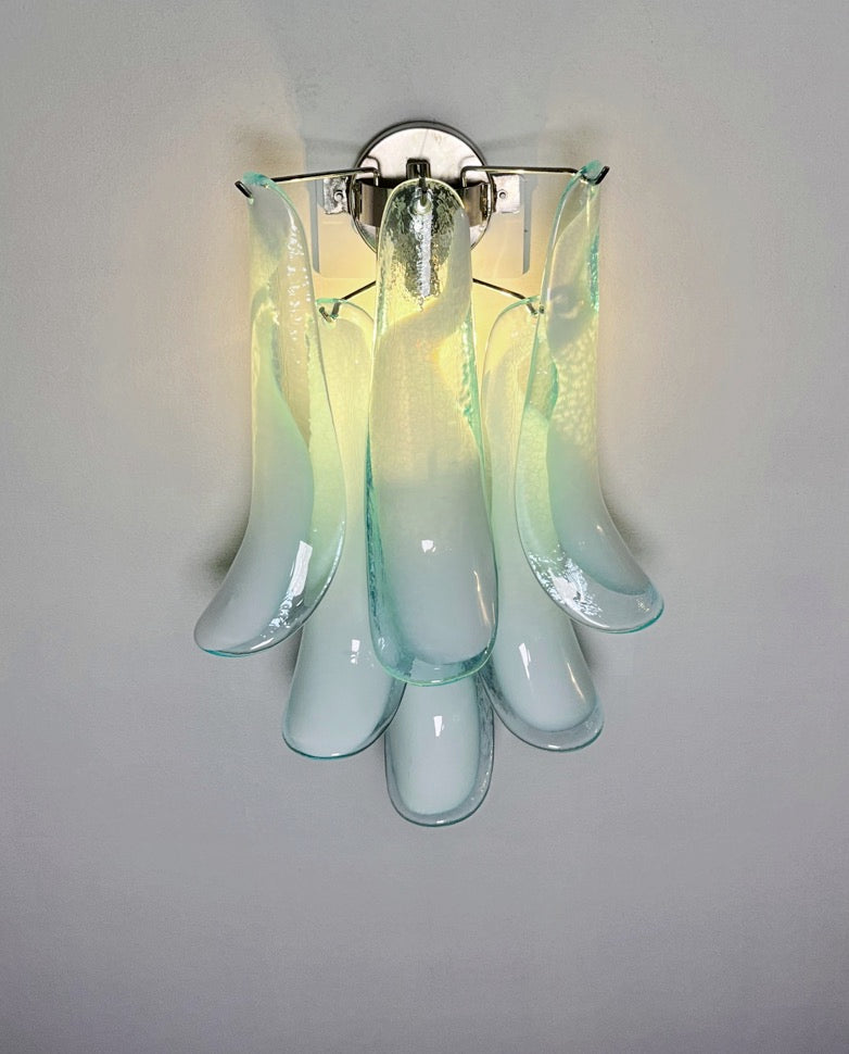 Murano Vegglampe – 6 Turkise Lattimo Konglebladglass – 2 stk – detalj 2 – Murano Classics