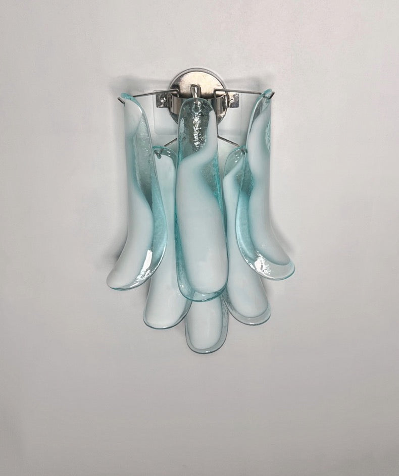 Murano Vegglampe – 6 Turkise Lattimo Konglebladglass – 2 stk – detalj 11 – Murano Classics